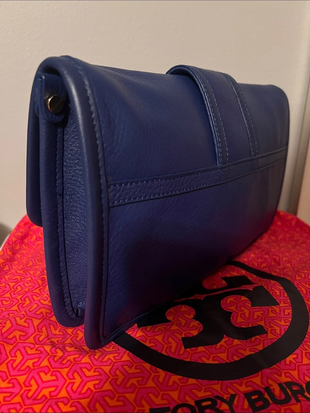 Tory Burch Royal Blue Leather Clutch with Gold Hardware